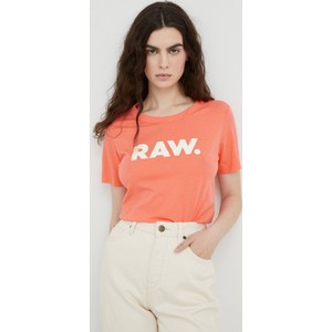 Pomarańczowy t-shirt G-Star Raw w młodzieżowym stylu z okrągłym dekoltem z bawełny
