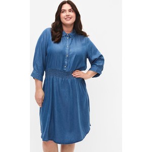 Niebieska sukienka Zizzi mini z długim rękawem koszulowa