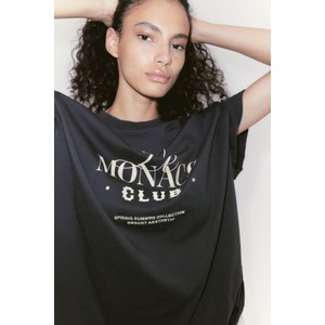 Czarna bluzka H & M w młodzieżowym stylu z krótkim rękawem z okrągłym dekoltem