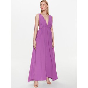 Fioletowa sukienka Kontatto bez rękawów maxi z dekoltem w kształcie litery v
