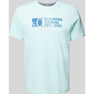 Niebieski t-shirt S.Oliver z nadrukiem z krótkim rękawem w młodzieżowym stylu