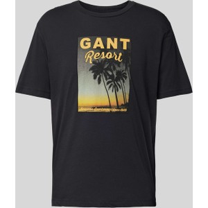 Czarny t-shirt Gant z krótkim rękawem z nadrukiem