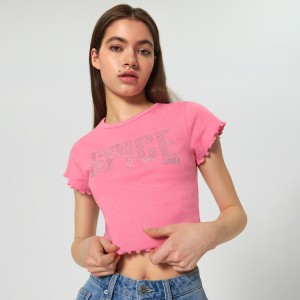 Różowa bluzka Sinsay z okrągłym dekoltem w młodzieżowym stylu