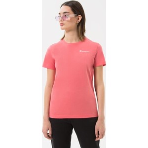Różowy t-shirt Champion z krótkim rękawem w sportowym stylu z okrągłym dekoltem