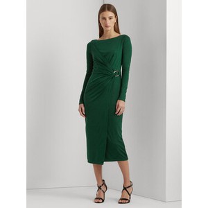 Zielona sukienka Ralph Lauren z długim rękawem z okrągłym dekoltem