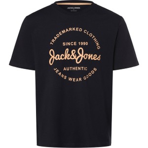 Czarny t-shirt Jack & Jones z nadrukiem z krótkim rękawem z bawełny