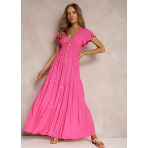 Różowa sukienka Renee maxi z krótkim rękawem