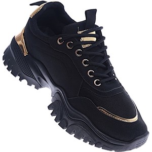 Czarne buty sportowe Pantofelek24 w sportowym stylu sznurowane z płaską podeszwą