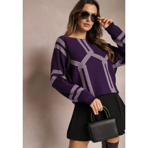 Fioletowy sweter Renee w geometryczne wzory w stylu casual