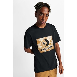 Czarny t-shirt Converse w młodzieżowym stylu z krótkim rękawem z bawełny