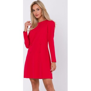 Czerwona sukienka MOE z długim rękawem z okrągłym dekoltem trapezowa