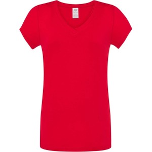 Czerwona bluzka JK Collection z dekoltem w kształcie litery v z krótkim rękawem