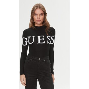 Czarna bluzka Guess z długim rękawem w młodzieżowym stylu z okrągłym dekoltem