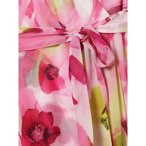 Różowa sukienka MODIVO w stylu boho midi z dekoltem w kształcie litery v