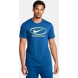 Niebieski t-shirt Nike z nadrukiem z krótkim rękawem w sportowym stylu