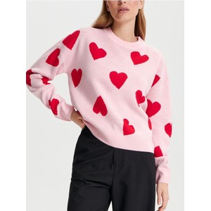 Różowy sweter Sinsay z nadrukiem w stylu casual
