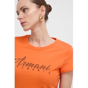 Pomarańczowy t-shirt Armani Exchange z okrągłym dekoltem z bawełny