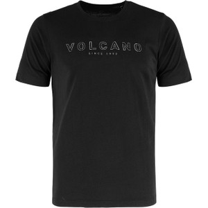 Czarny t-shirt Volcano w stylu klasycznym z nadrukiem z bawełny