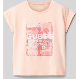Różowa bluzka dziecięca Guess dla dziewczynek z bawełny z krótkim rękawem