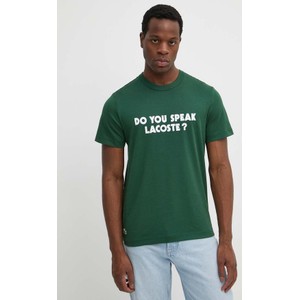 Zielony t-shirt Lacoste z nadrukiem z bawełny