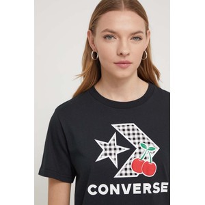 Czarny t-shirt Converse z okrągłym dekoltem z bawełny