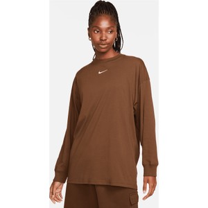 Brązowa bluzka Nike z bawełny z okrągłym dekoltem