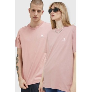 Różowy t-shirt Converse w stylu casual z bawełny z okrągłym dekoltem