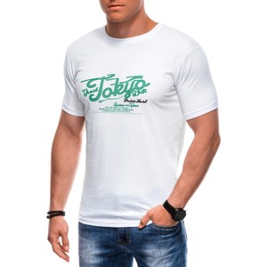 T-shirt Edoti z nadrukiem z krótkim rękawem z bawełny