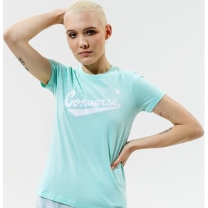 Niebieski t-shirt Converse z okrągłym dekoltem z krótkim rękawem