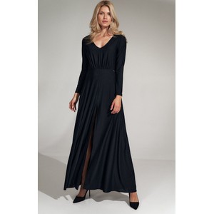 Czarna sukienka Figl z dekoltem w kształcie litery v maxi z długim rękawem