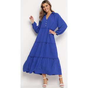 Niebieska sukienka born2be z długim rękawem w stylu casual maxi