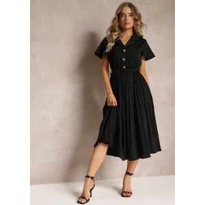 Czarna sukienka Renee midi w stylu retro z krótkim rękawem