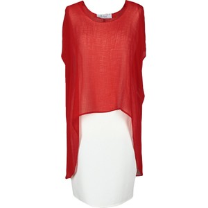 Czerwona sukienka Fokus z krótkim rękawem z tkaniny koszulowa