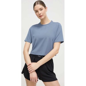 Granatowy t-shirt Calvin Klein z okrągłym dekoltem z krótkim rękawem w stylu casual