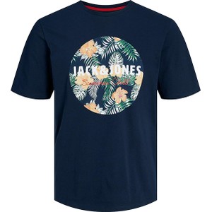 Niebieski t-shirt Jack & Jones z nadrukiem w młodzieżowym stylu