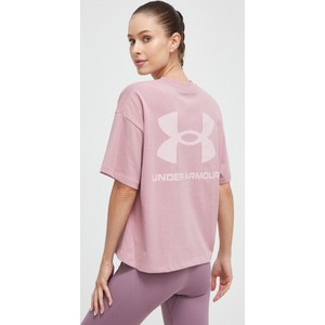 Różowy t-shirt Under Armour z krótkim rękawem z okrągłym dekoltem w sportowym stylu