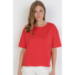 Czerwona bluzka born2be z okrągłym dekoltem z krótkim rękawem w stylu casual