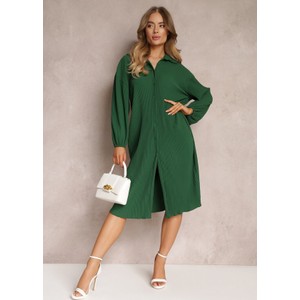 Zielona sukienka Renee z długim rękawem w stylu casual midi