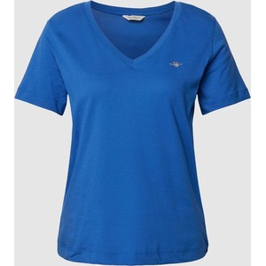 Niebieski t-shirt Gant z dekoltem w kształcie litery v z krótkim rękawem