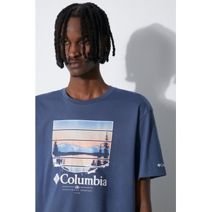 Niebieski t-shirt Columbia z bawełny z krótkim rękawem