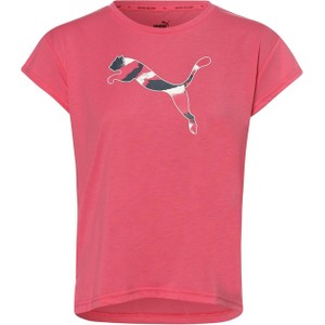 Różowy t-shirt Puma z okrągłym dekoltem z krótkim rękawem z dżerseju