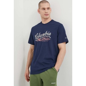 Granatowy t-shirt Columbia w sportowym stylu z bawełny