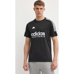 Czarny t-shirt Adidas z nadrukiem w sportowym stylu z krótkim rękawem