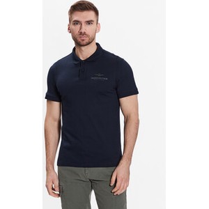 Granatowa koszulka polo Aeronautica Militare z krótkim rękawem w stylu casual