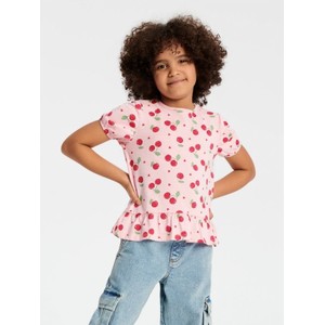 Różowa bluzka dziecięca Sinsay z krótkim rękawem z bawełny dla dziewczynek