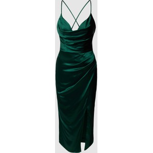 Zielona sukienka Luxuar Fashion z dekoltem w kształcie litery v z satyny