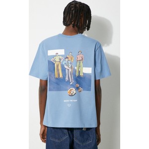 Niebieski t-shirt PRM z krótkim rękawem w młodzieżowym stylu z bawełny