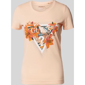 T-shirt Guess z okrągłym dekoltem z krótkim rękawem z bawełny