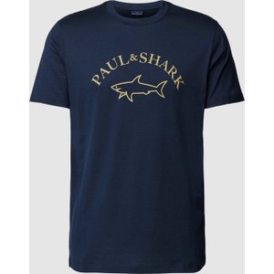 Granatowy t-shirt Paul & Shark w młodzieżowym stylu z nadrukiem