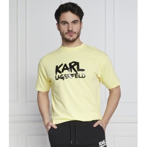 Żółty t-shirt Karl Lagerfeld w młodzieżowym stylu z krótkim rękawem z bawełny